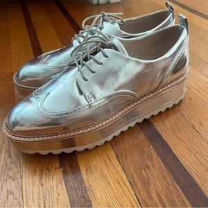 Zara silver platform oxfords metallic 41 EUC loafers Basic Collection